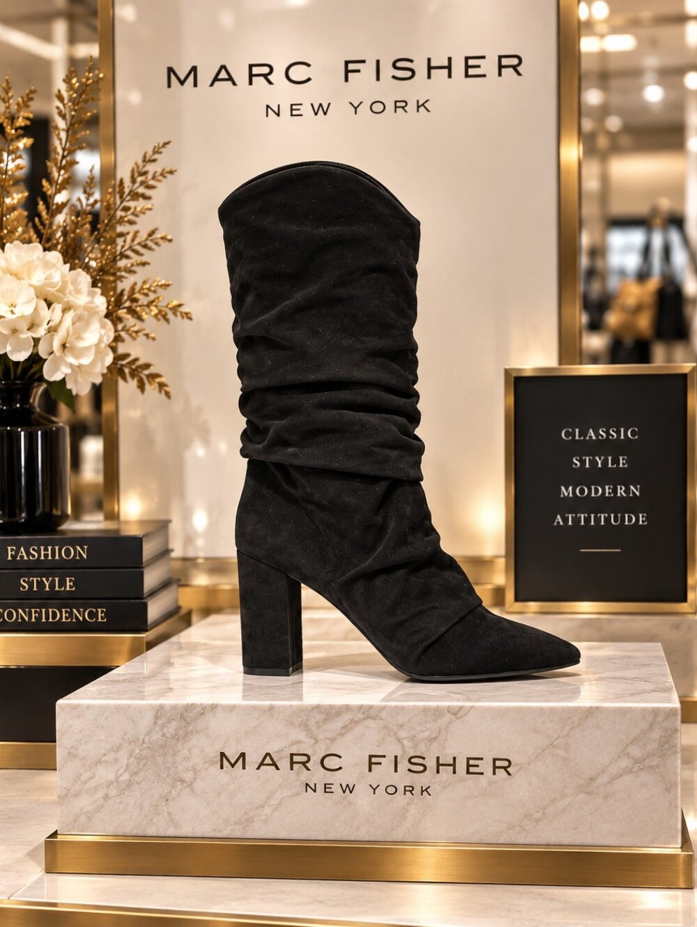 Marc Fisher Fadwa Black Slouch Mid-Calf Boots – Women’s Size 8